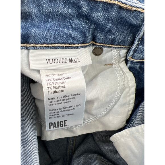 Paige Denim Verdugo Skinny Leg Med Wash Destructed Jeans Womens 27 Casual - Picture 6 of 9